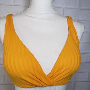 NEW Shade & Shore Mustard Yellow Twisted V Bikini Top womens 36B Swim